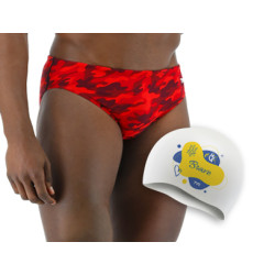 Подарунковий комплект від TYR: чоловічі купальні плавки TYR Men's Camo Race та шапочка для плавання TYR UA BRAVE.