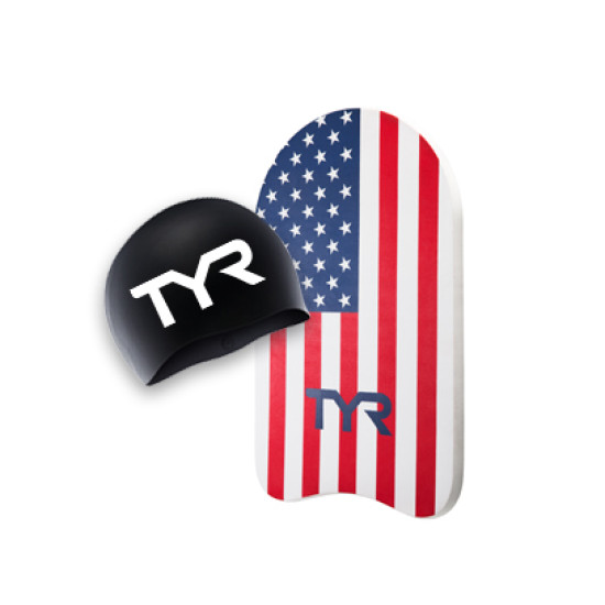 Подарунковий комплект від TYR: дошка для плавання TYR Classic Kickboard USA та шапочка для плавання TYR Big Logo.