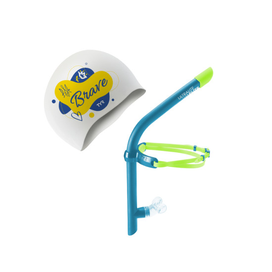 Подарунковий комплект від TYR: трубка для плавання Ultralite Snorkel Elite та шапочка для плавання UA BRAVE