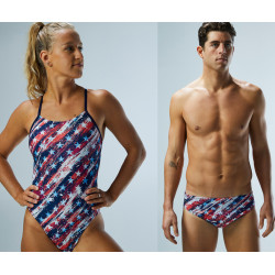 Святковий комплект від TYR: жіночий купальник TYR Homeland Cutoutfit та чоловічі плавки TYR Homeland Racer Святковий комплект від TYR: жіночий купальник TYR Homeland Cutoutfit та чоловічі плавки TYR Homeland Racer